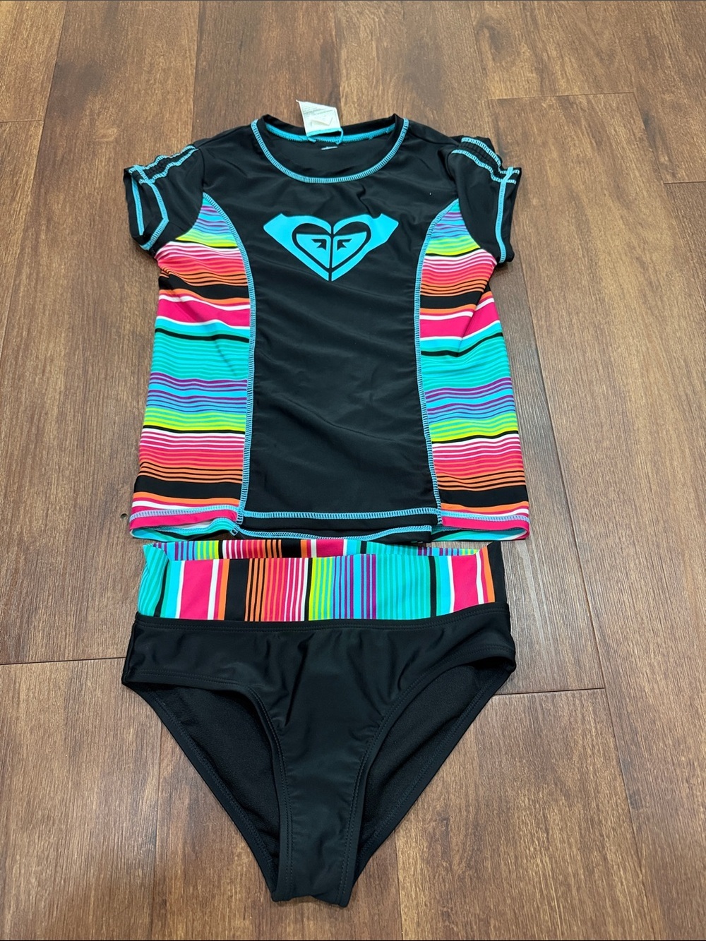 Roxy Black Kids' Rashguard Set with Multicolor Stripe Accents